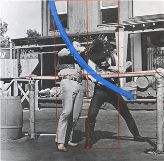 Blue Masterstroke Over Red Diagram and Two Cowboys - John Baldessari