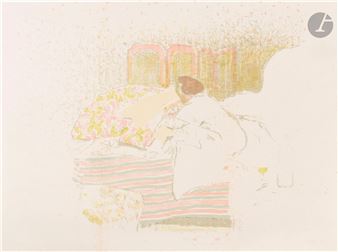 A soft, impressionistic study of a person resting in bed.