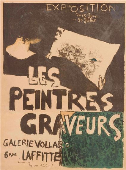 A vintage poster featuring a stylized figure holding an etching, set against a textured background with bold typography.