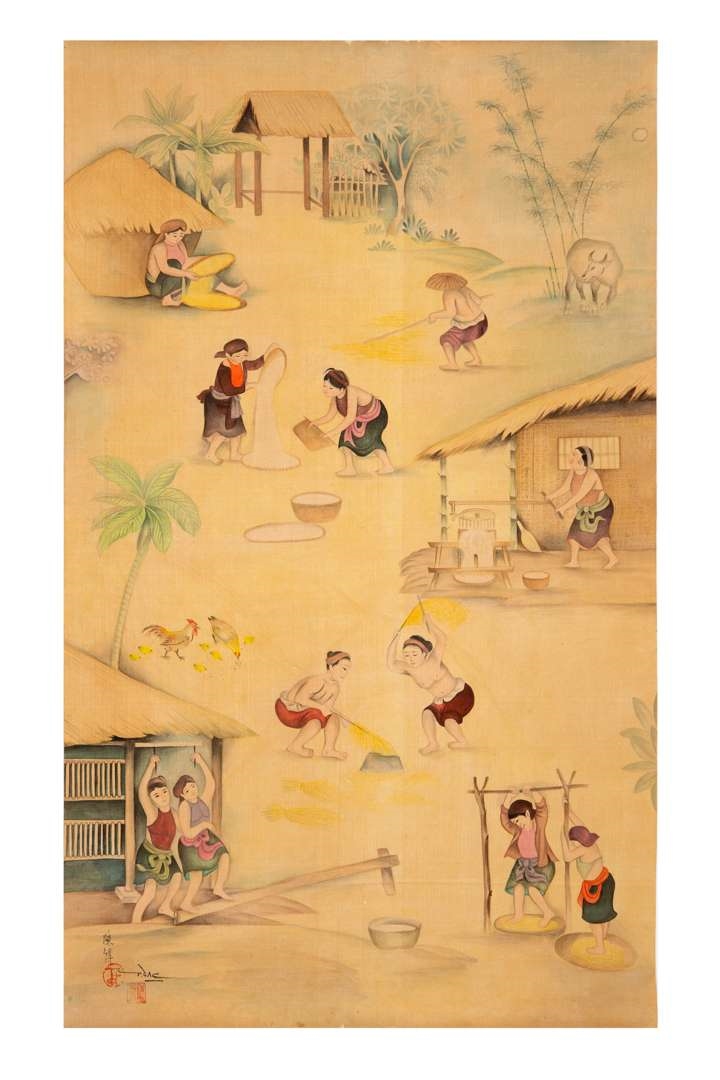 Tran Dac | A village scene: farmers working in the rice fields of the ...