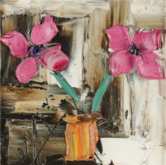 Colin Flack | PINK FLOWERS IN A YELLOW VASE | MutualArt