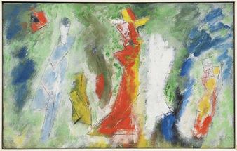 Figuren in Rot, Blau, Weiß und Gelb