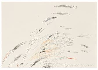 An abstract composition of floating, organic shapes on a light background.