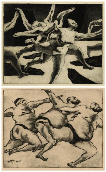 Two Dancing Bathers Themed Etchings - John Nathaniel Fenton