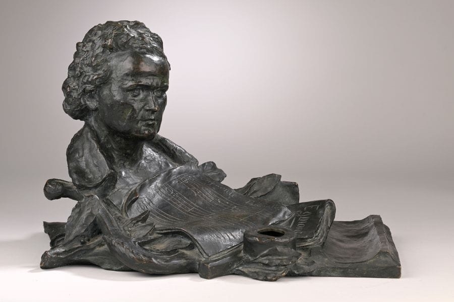 French School | Inkwell with bust of Beethoven and sheet music (early ...