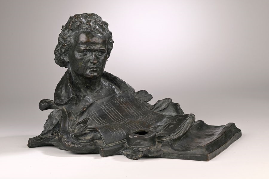 French School | Inkwell with bust of Beethoven and sheet music (early ...