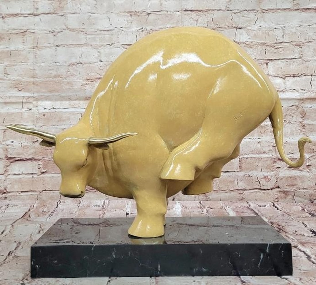 Fernando Botero | Abstract Kicking Bull in Beige Patina | MutualArt