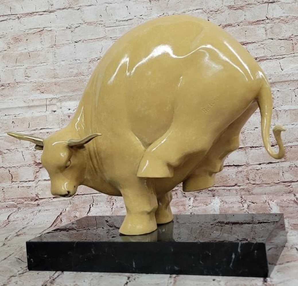 Fernando Botero | Abstract Kicking Bull in Beige Patina | MutualArt