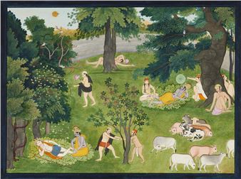 Krishna and Balarama receiving foot massage during an afternoon break