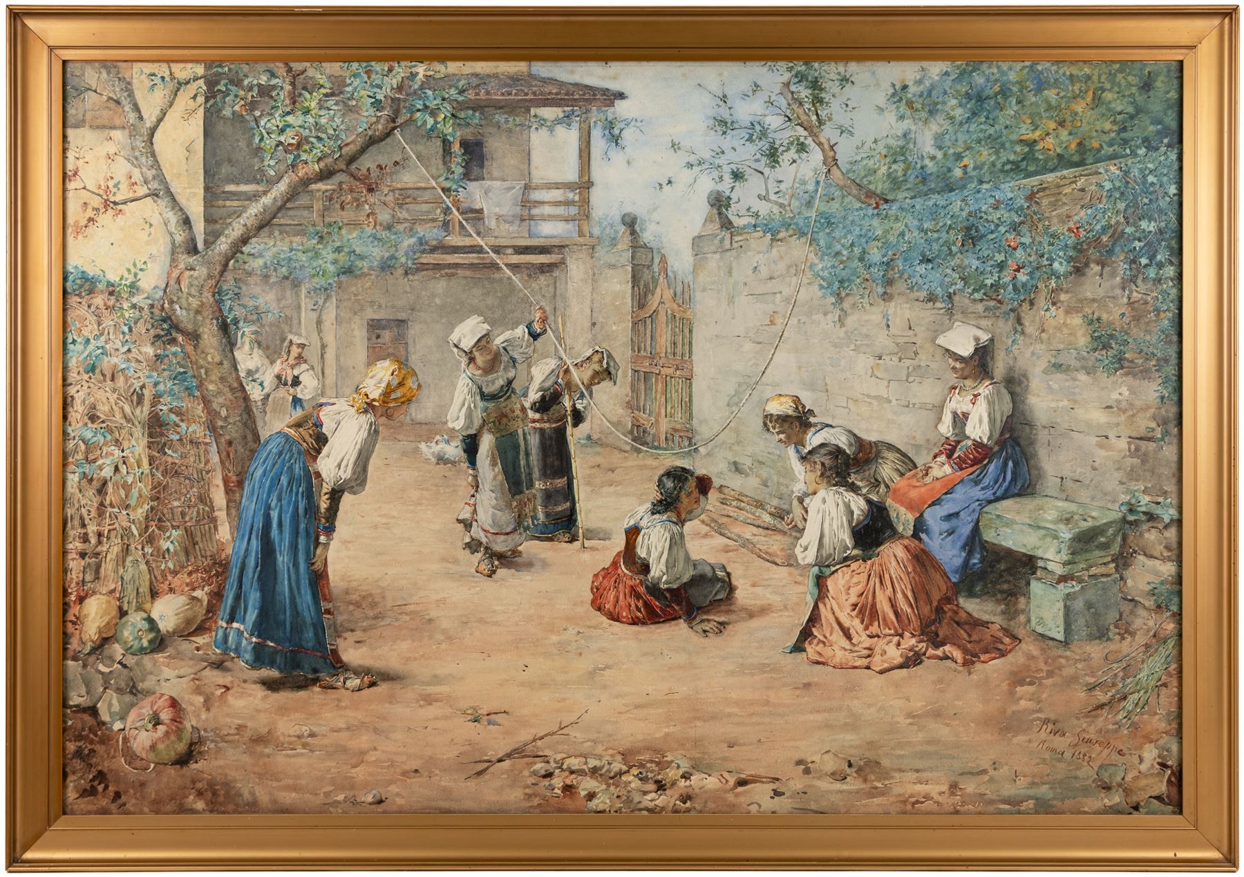 Giuseppe Riva | Italian Ladies in a Roman Courtyard (1882) | MutualArt