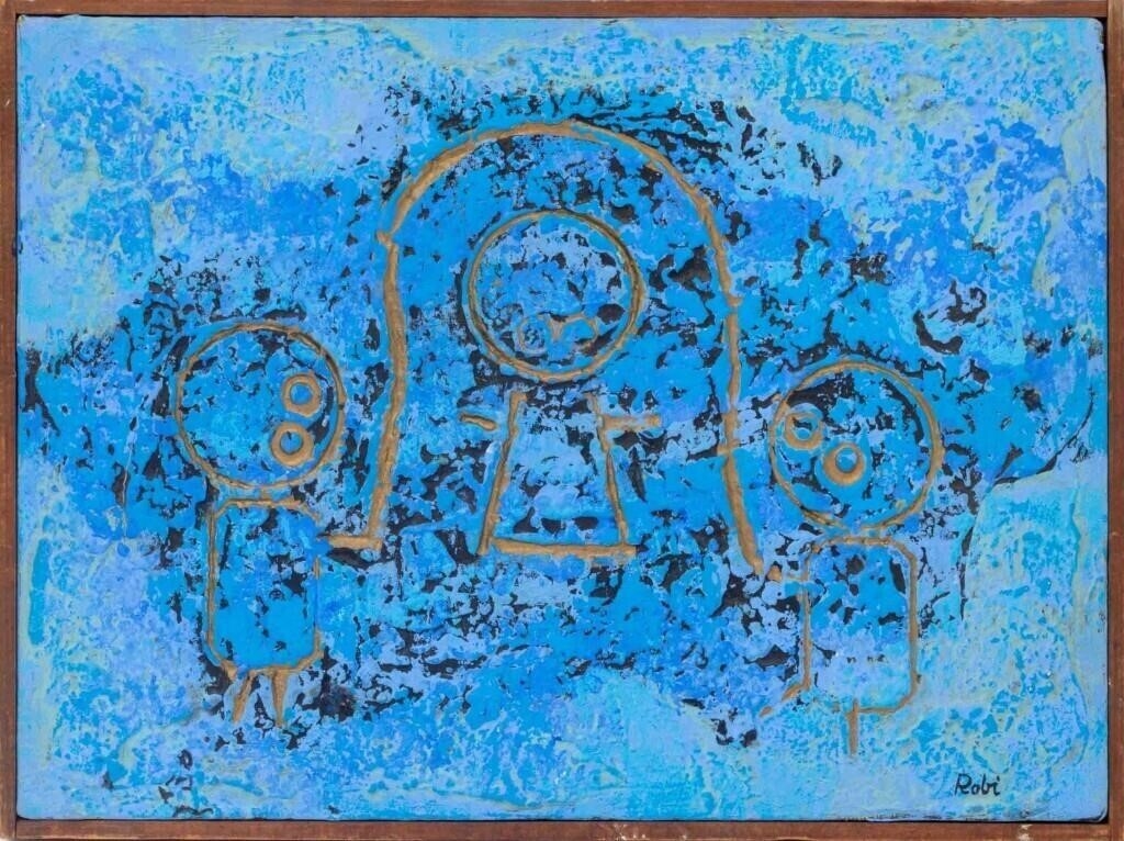 Al Robi | Three Girls Playing Jump Rope on a Blue Ground | MutualArt