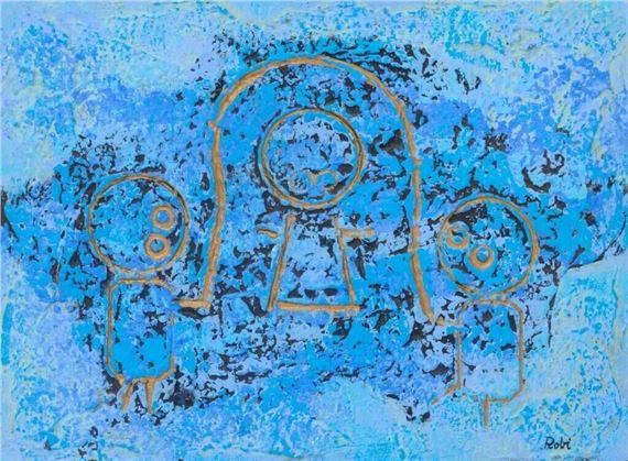 Al Robi | Three Girls Playing Jump Rope on a Blue Ground | MutualArt