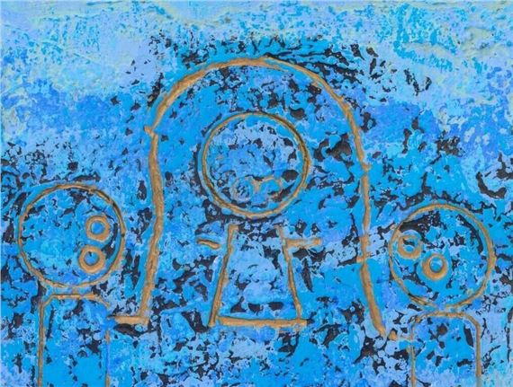 Al Robi | Three Girls Playing Jump Rope on a Blue Ground | MutualArt