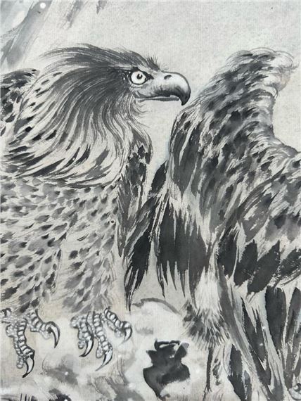 Gao Jianfu | Gao Jianfu Inspired Hand-Painted Two Eagles Scroll | MutualArt