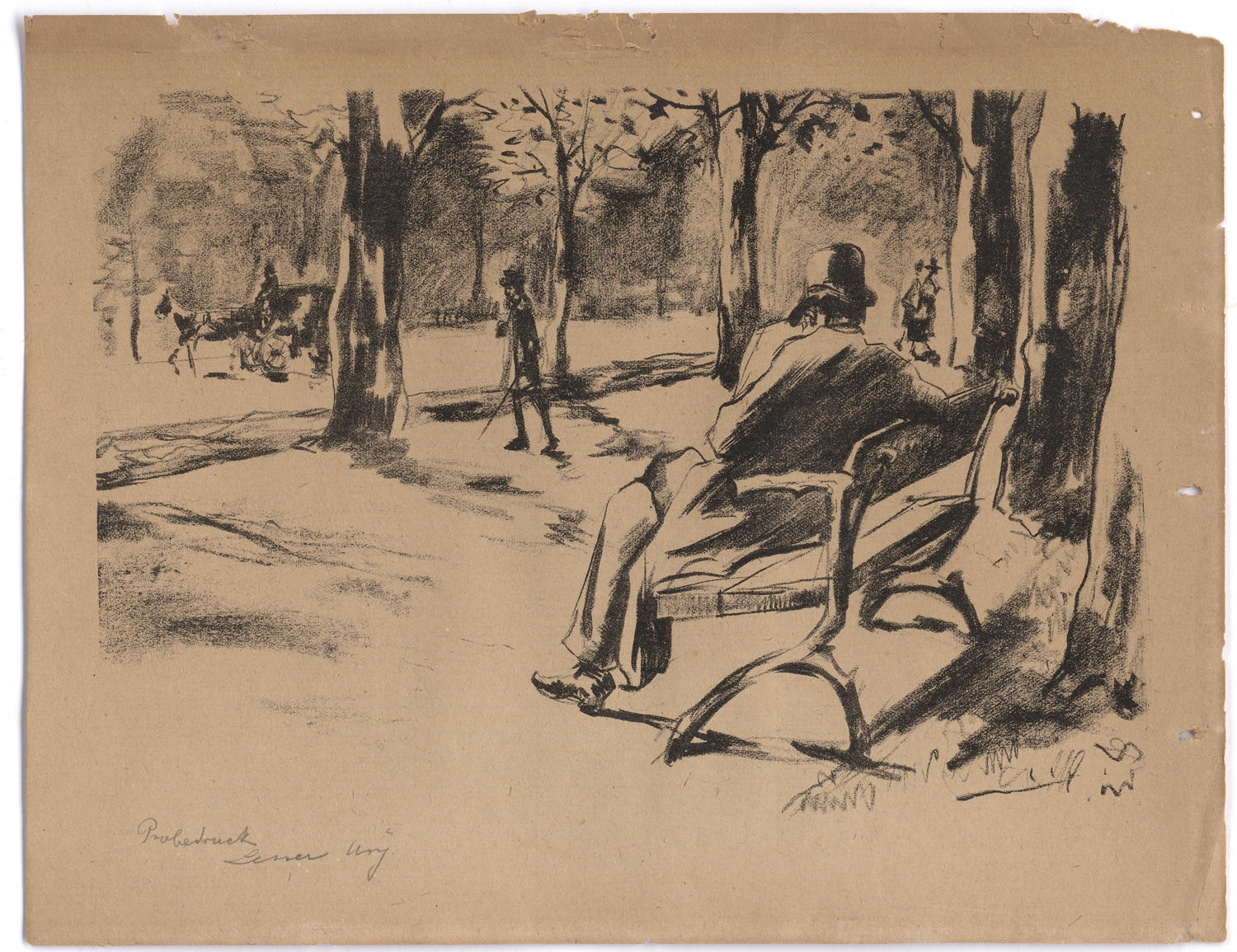 Lesser Ury | Im Tiergarten (Lesender) (1922) | MutualArt
