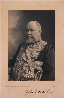 original pen signature in the margin below a photograph by Johnstone O'Shannessy & Co., Melbourne, circa 1901 - John Forrest