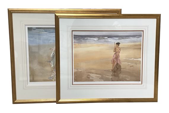 W．RUSSELL FINT（W.ラッセル　フリント）、海辺の漁師の娘 William Russell Flint | Semi-clad fisher girl on the shore | MutualArt