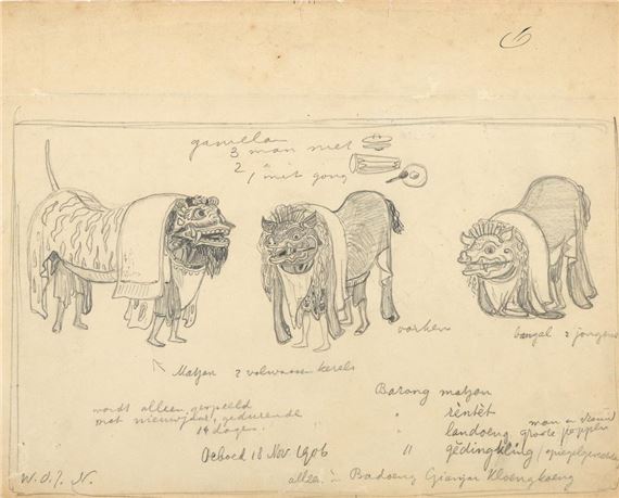 Sketch and description of Barong dance and gamelan - Wynand Otto Jan Nieuwenkamp