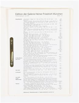 A vintage auction catalog page featuring a list of items and a metallic pen.