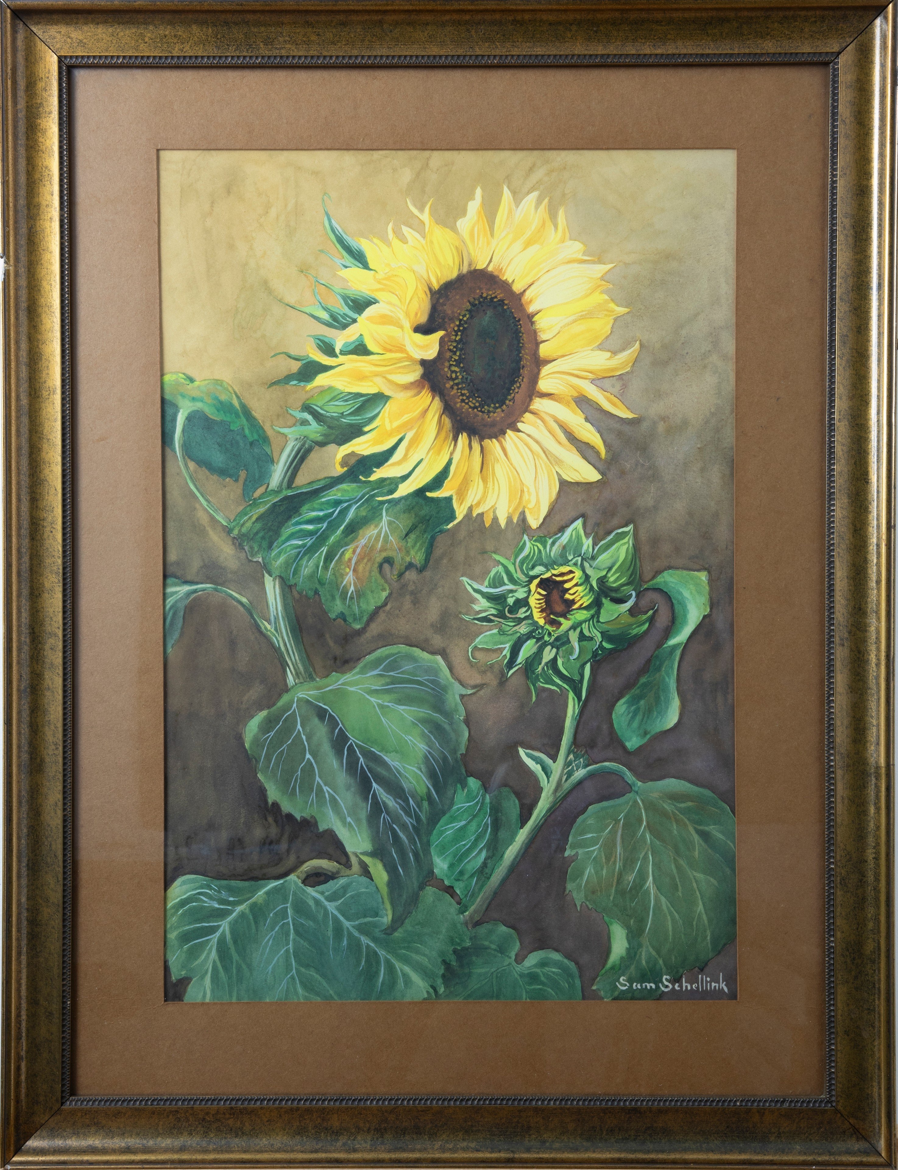 Samuel Schellink‏ | framed still life with sun flowers | MutualArt