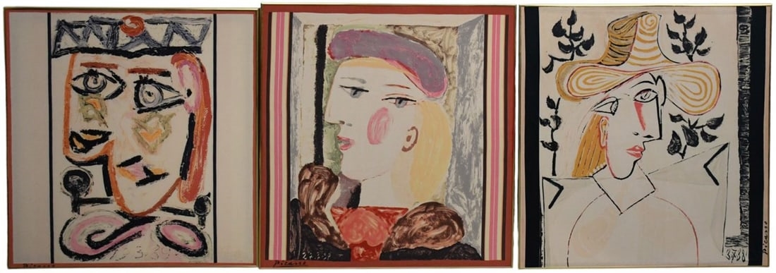 Pablo Picasso | Three silk frame Picasso portraits approximately 34 x ...