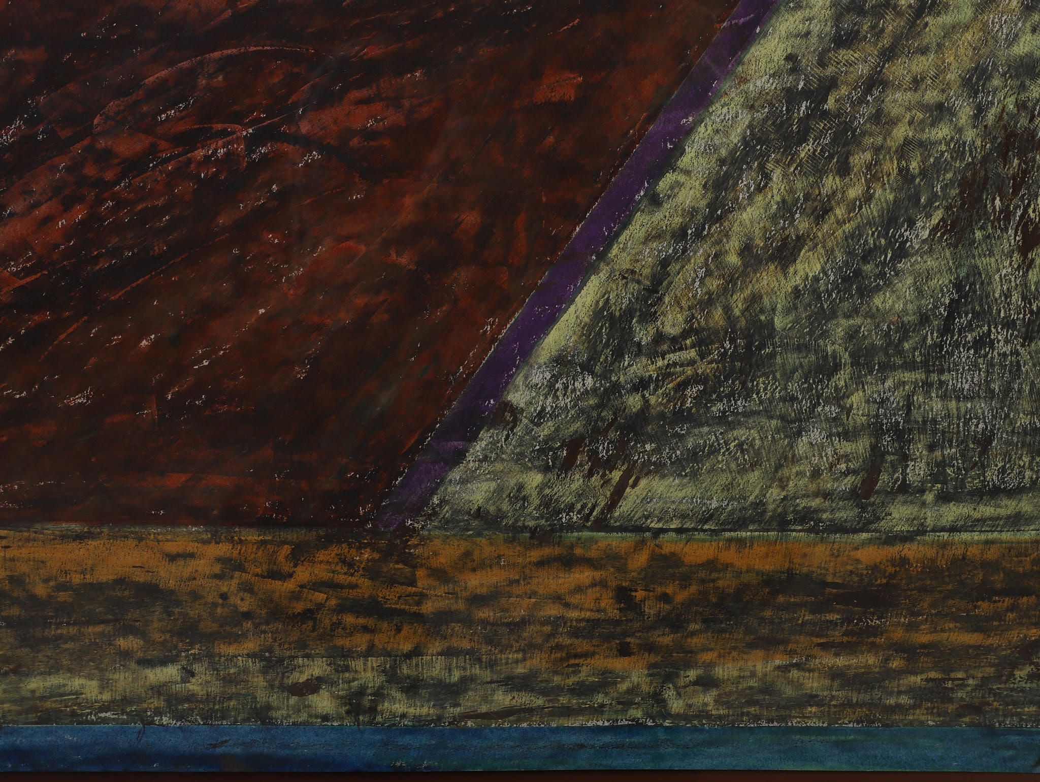 An abstract geometric composition featuring layered planes in earthy tones and a striking teal accent.