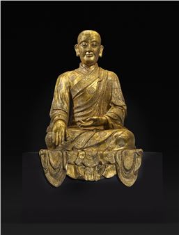STATUE MONUMENTALE IMPÉRIALE D'UN MAÎTRE DE LA LIGNÉE DES KARMAPA EN BRONZE DORÉ