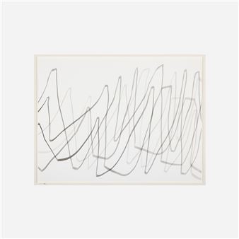 A minimalist abstract composition featuring layered black lines on a white background.