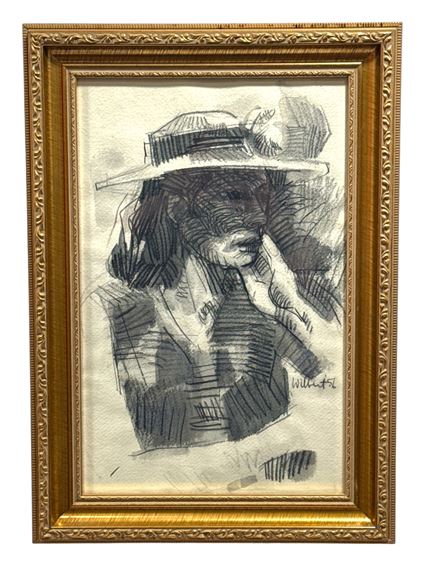 1956 French Mid Century Charcoal Sketch of a Woman, ROBERT J. WILBERT (Chicago, America) - Robert Wilbert
