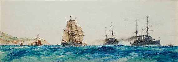 H.M. Armoured Cruisers ‘Duke of Edinburgh’ and ‘Black Prince' off St. Catherine, Isle of Wight - Charles Edward Dixon