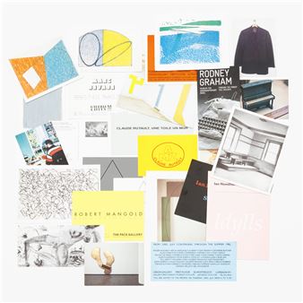 A colorful collage of art prints, text cards, and photographs arranged in a layered, grid-like composition.