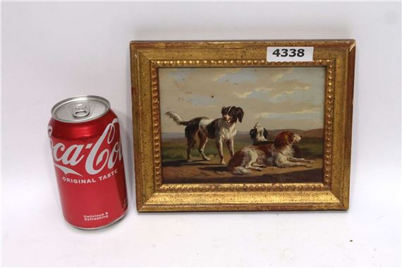 Oil on Panel Painting of Dogs - Albertus Verhoesen