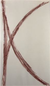 A minimalist charcoal drawing of the letter K on a plain background.