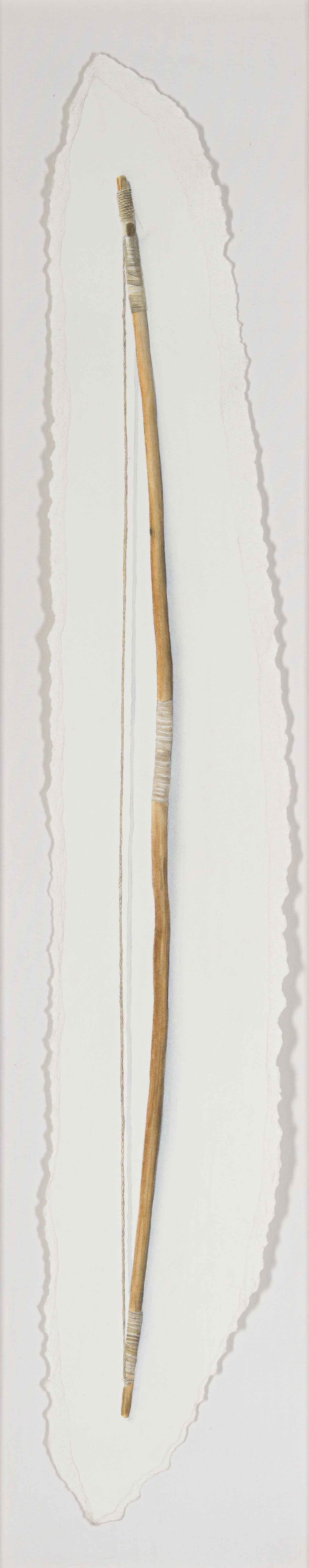 A minimalist composition featuring a single bow against a plain background.