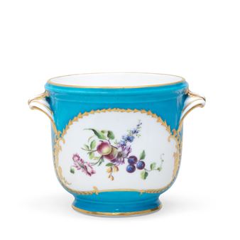 A rare Sèvres bleu céleste-ground glass cooler ( *seau à verre* ) from the Louis XV service, circa 1753-54