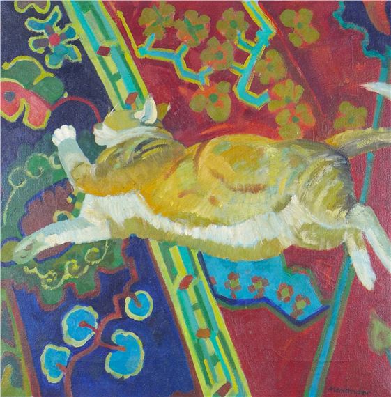 Untitled oil on canvas of a Ginger Cat - Alan Alexander
