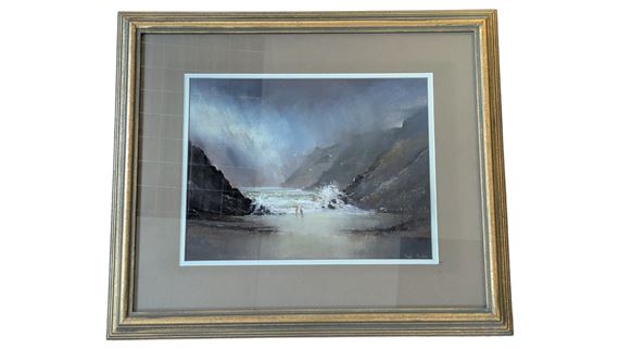 A Pastel study of a Devon beach scene view entitled ' Two's company - Paul Hardy