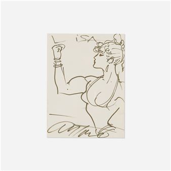 A dynamic line drawing of a figure in a powerful pose.