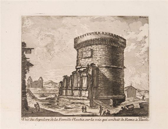 View of the Sepulcre of the Plautia family on your journey from Rome to Tivoli - Jean Barbault
