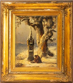 Monk in the Abbey graveyard at winter - Carl Friedrich Lessing