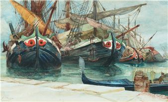 Trabaccoli im Hafen von Venedig - Georges Jules Victor Clairin
