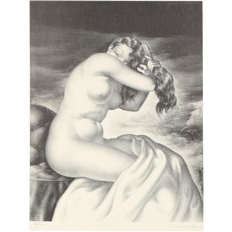 Coiffeur, seated female nude - Sandor Klein