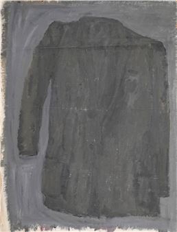 A monochromatic charcoal study of a draped garment.