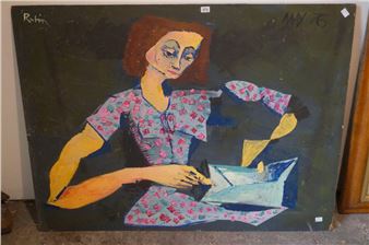 woman in grey floral dress - Victor Rubin