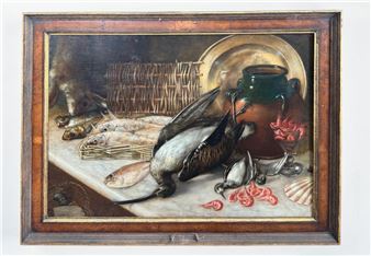Still life with fish, rabbit, birds and shrimp - Francis Bertrand