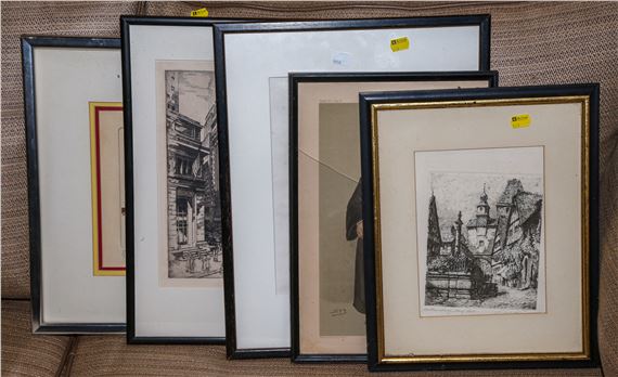 Four Framed Prints & a Drawing - Andrew Karoly