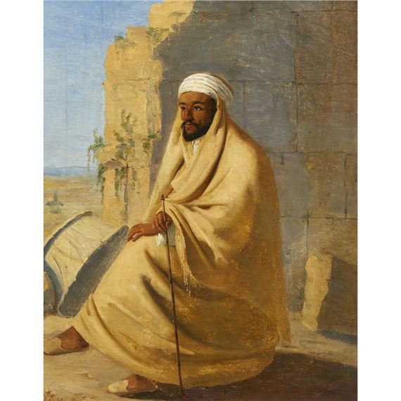 BÉDOÜIN ASSIS DEVANT LES RUINES / A SEATED BEDOUIN IN THE DESERT RUINS - Niels Simonsen