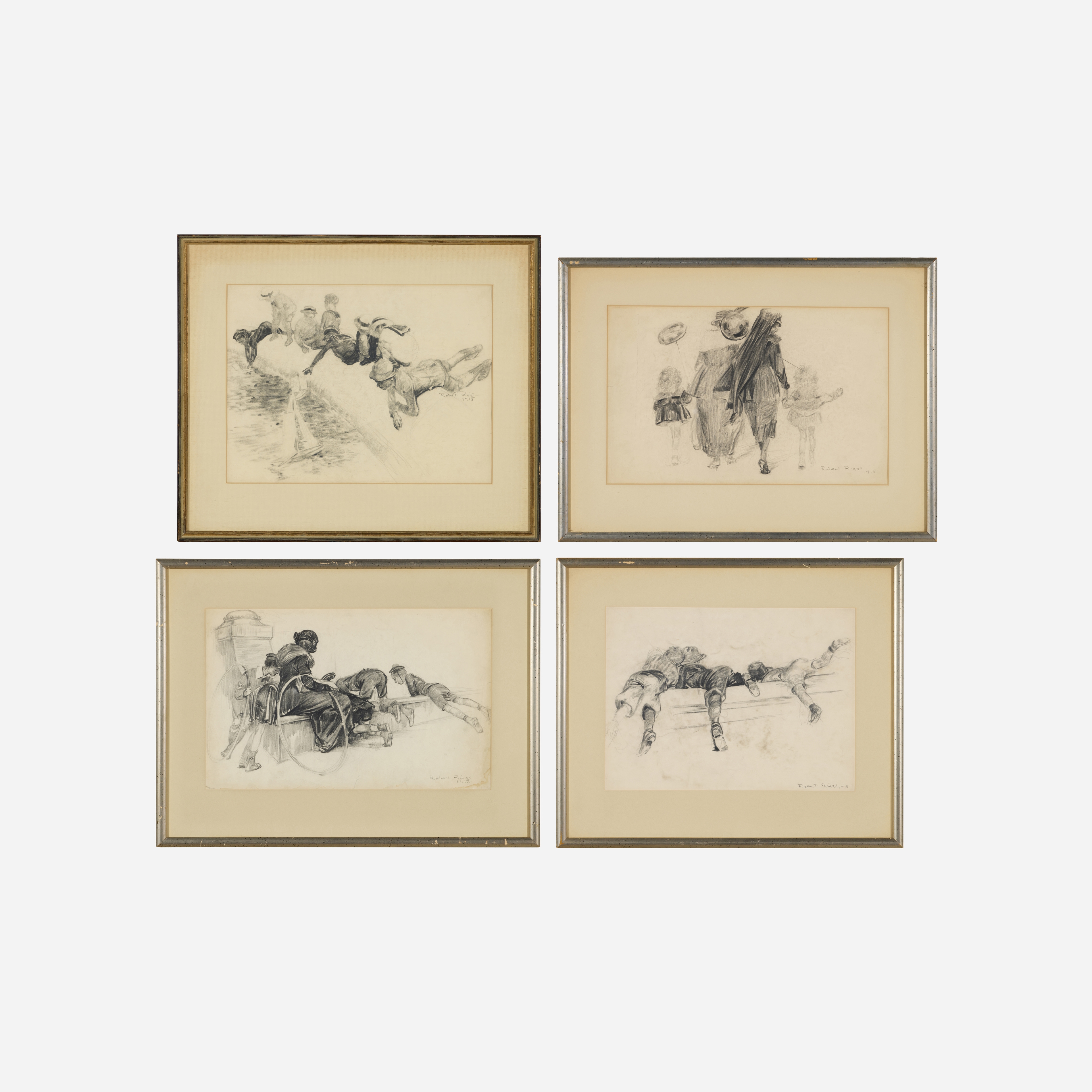 A collection of four loose sketches depicting dynamic human movement and interaction.