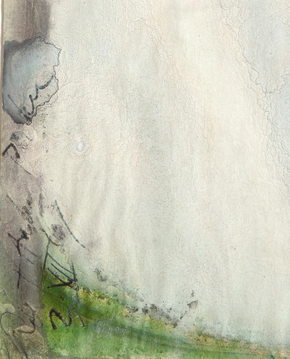 A watercolor still life of a dog resting on a plate beside a glass.