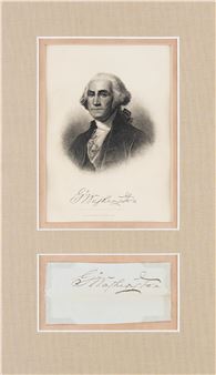A formal portrait print featuring a historical figure with a signature below, accompanied by a separate signed document.